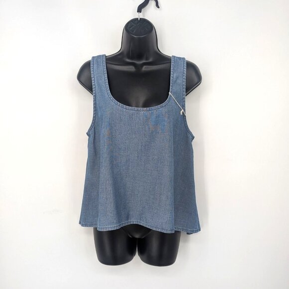 Porter Blue Chambray Tank Top Women Size XL Cropped Coastal Festival Resort Boho - Picture 1 of 9